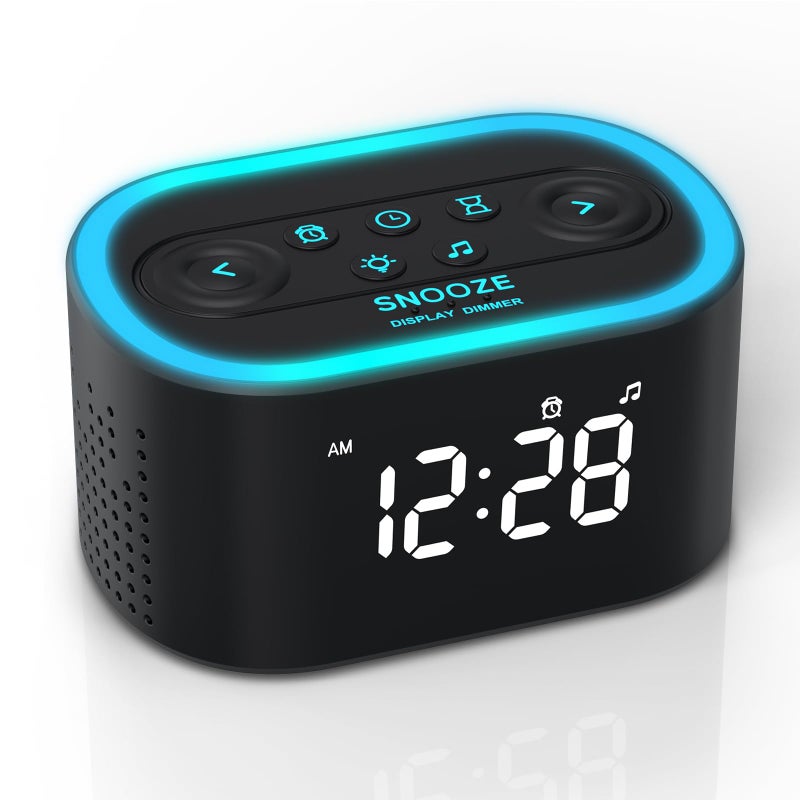 REACHER ساعة منبه رقمية ريتشر مع آلة صوت الضوضاء البيضاء 21 صوت مهدئ 7 أصوات للاستيقاظ 8 أضواء ليلية 32 مستوى للصوت 9 مؤقت للنوم وظيفة الذاكرة للبالغين والأطفال بجانب السرير - Image 1